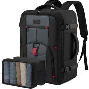 LOVEVOOK Travel Laptop Backpack for Men, 45L Large Carry On Backpack Personal Item Size, Airline Approved Waterproof Bookbag with 2 Packing Cubes Fits 17.3" Laptop, Black&Gray