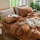 MooMee Bedding Duvet Cover Set 100% Washed Cotton Linen Like Textured Breathable Durable Soft Comfy (Solid Dark Orange, Palatial King/Oversized King 120"x98")