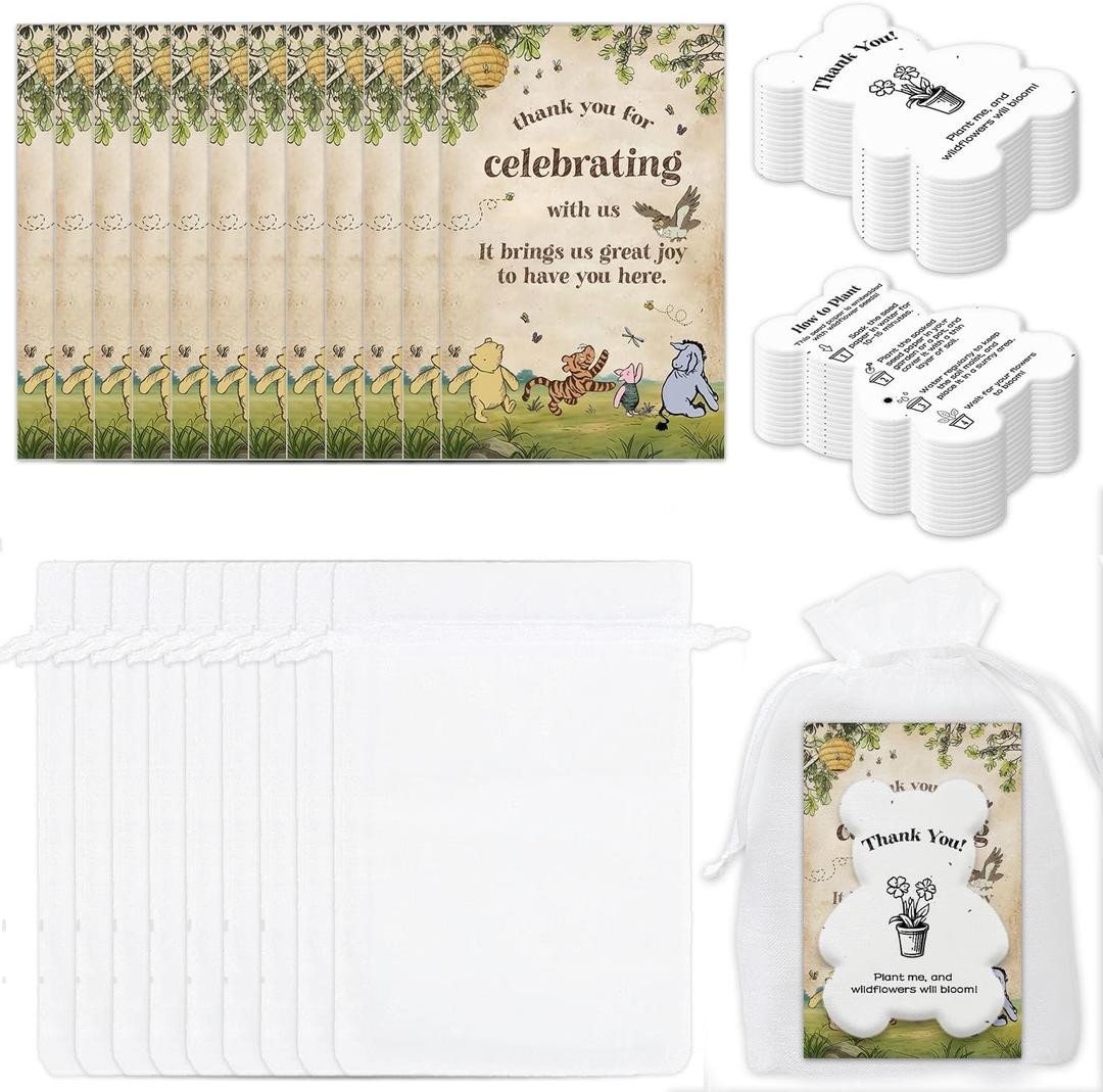 Winnie Baby Shower Favors for Guests, Pooh Party Decorations, The Pooh Baby Shower Party Gifts, 30 Sets Bear Plantable Seed Paper Favor, Gender Reveal Newborn Boys and Girls First Birthday Supplies