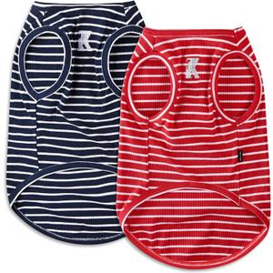 Koneseve Dog Shirt Vest Lightweight Stretchy Dog T-Shirts Soft Cool Sleeveless Stripe Vests Breathable Clothes for Puppy Kitty Cats Large Dogs 2 Pack Red + Blue [L/Large]