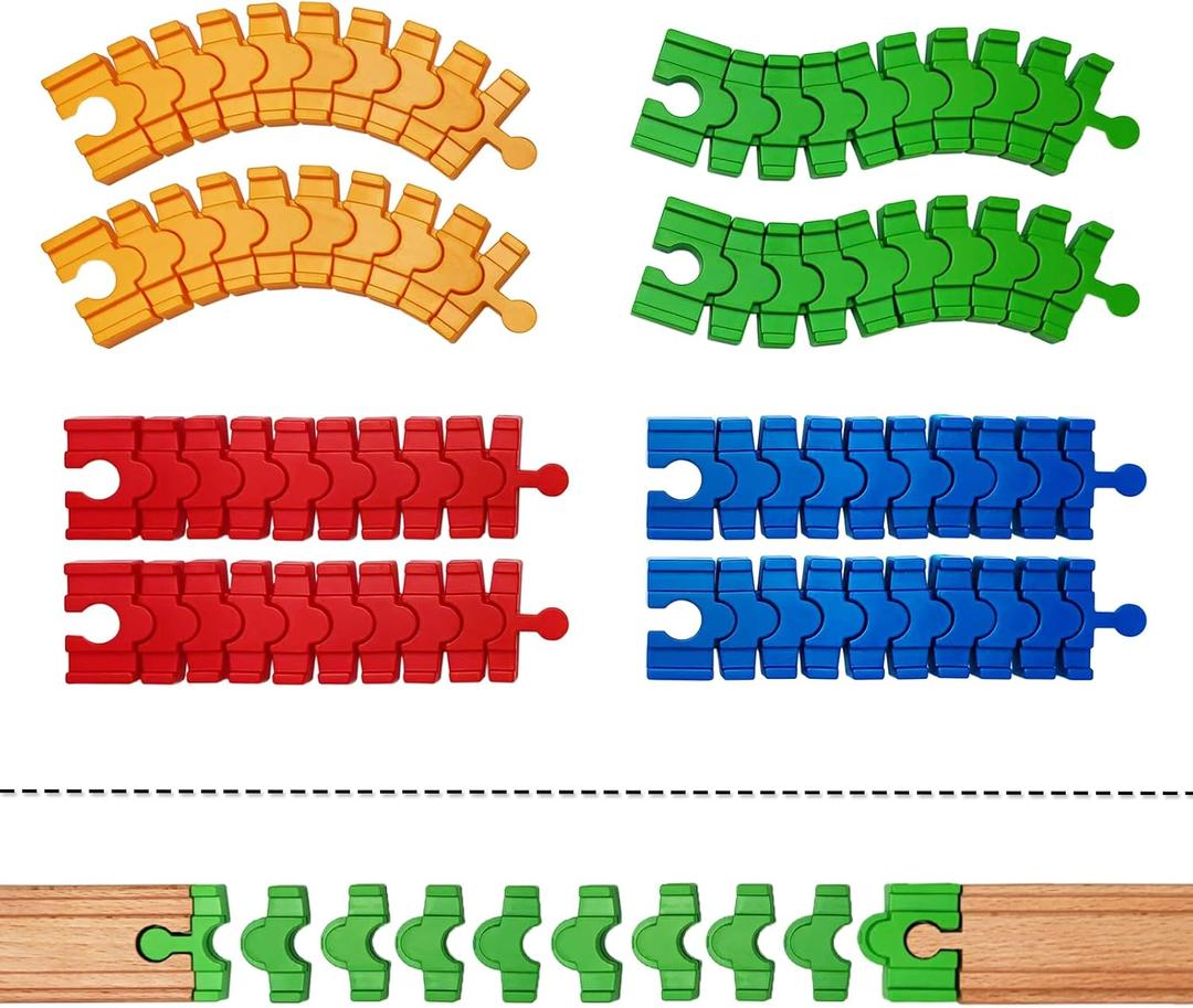 Wooden Train Track Accessories,8 Pack Colorful Flexible Track Compatible with All Major Brands Wooden Train Track,Christmas Birthday Gift for Boys Girls,Train Toys Expansion Pack for Kids Ages 3+ (8 Pcs Track Connector Set)