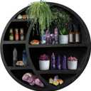 Wooden Crescent Moon Shelf Wall Decor - Decorative Boho Home Hanging Display Shelf for Bedroom, Dorm, Nursery - Easy Mount Storage for Crystals and Essential Oils - 14 x 14 x 3.5 (Black)