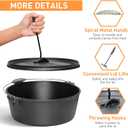 Camping Dutch Oven,12 Qt Pre-Seasoned Cast Iron Camp Dutch Oven Pot with Lid - Lid Lifter, Cast Iron Dutch Oven with Metal Handle for Cooking BBQ Baking Campfire Modern, Black