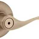 Kwikset Balboa Interior Privacy Door Handle with Lock, Door Lever for Bathroom and Bedroom, Antique Brass Reversible Keyless Turn Lock, with Microban Protection