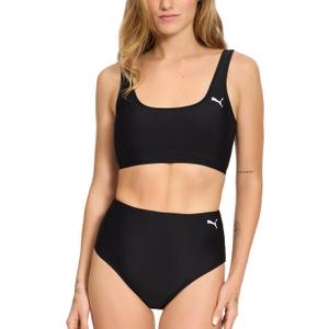 PUMA Women's Crop Bikini Top & Bottom Swimsuit Set (Large, Black)
