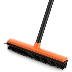 CLEANHOME Rubber Broom for Pet Hair on Carpet & Stairs, Adjustable Long Handle Rubber Broom & Squeegee, Pet Hair Remover Tool for Hardwood Tile Floors, Dog Cat Hair Broom