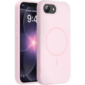 Miracase Magnetic for iPhone 17e Case & iPhone 16e Case, [Soft Anti-Scratch Microfiber Lining], Compatible with MagSafe, Silicone Shockproof Protection Phone Case for iPhone 17e/16e, Sand Pink