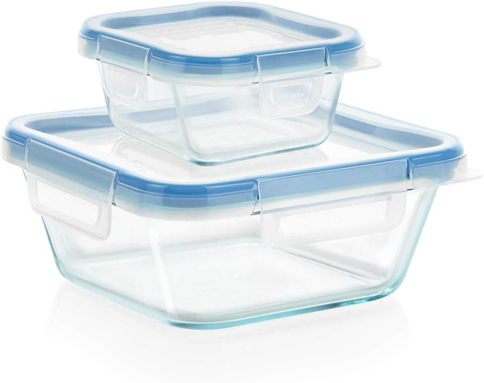 Snapware Total Solutions (2-Pack, 1 & 4 Cup) Glass Food Storage Containers Set, Airtight & Leakproof Locking BPA-Free Lids, Freezer Dishwasher Microwave Safe