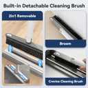 3 in 1 Floor Scrub Brush with Long Handle, Household Push Broom with V-Shaped Stiff Bristles, Detachable Head with Squeegee and Tweezer, Heavy Duty Scrubber Deck Brush for Bathroom Tile Patio Garage