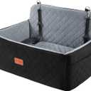 HEGGCOOE Dog Car Seat for Medium/Large Dogs, Pet Booster Seat for Up to 55 lbs or 2 Small Dogs, Detachable & Washable Dog Car Bed for Backseat with 2 Safety Leashes (Black/Grey)