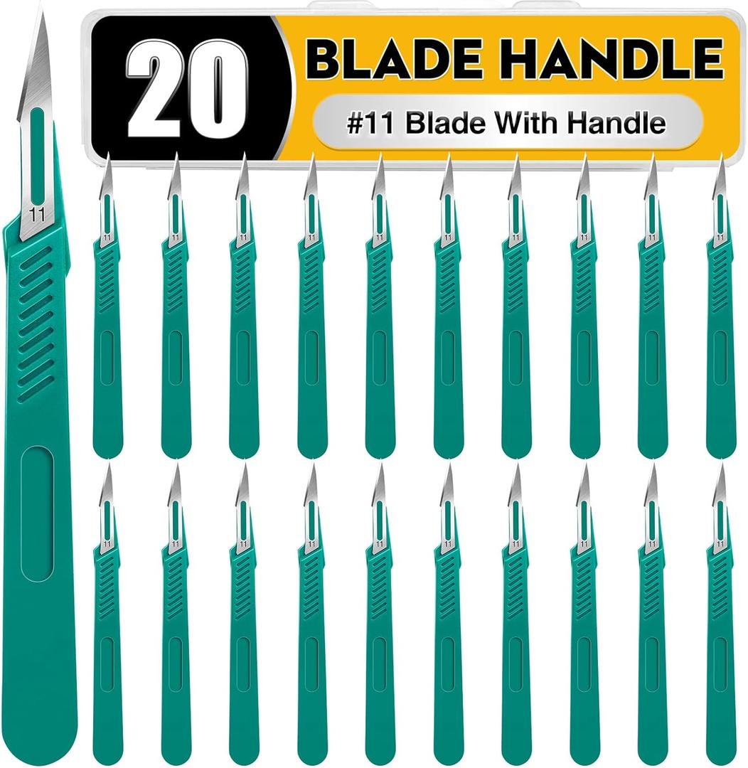 20 PCS Scalpel Blades with #11 Scalpels Surgical Blades,Disposable Blades with Protective Cover,Laboratory Blade-Lab Knives- Carving Blades with Handle-Art Blades Practicing Cutting-Crafts & More