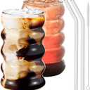 2 Pcs Drinking Glasses with Glass Straws, 20oz Iced Coffee, Milk Tea, Fruit Smoothie Glasses - Ideal for Water, Soda, Tea - Gift Set with Cleaning Brush