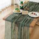 Keketoarrange Forest Green St. Patrick's Day Table Runner Gauze Rustic Cheesecloth 120 Inch 10 FT for Wedding Baby Shower Bridal Shower Birthday Party Sheer Boho Spring Easter Home Decorations