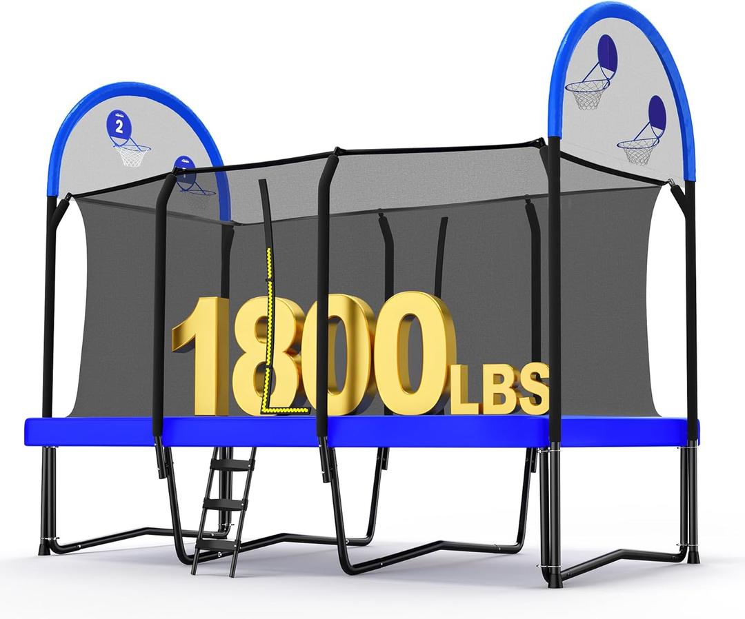 Zupapa 1800LBS Weight Capacity Rectangle Trampoline 10x17FT 9X15FT 8X14FT Outdoor Square Gymnastics Trampolines with Basketball Hoops for Kids Adults Long Large Big Rectangular Tumbling Trampolin