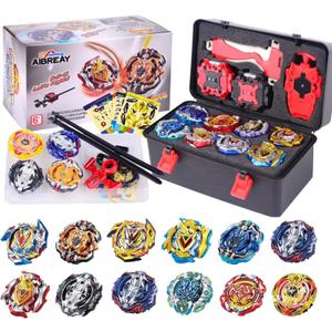 AIBREAY Burst Gyro Toy Set, 12 Spinning Battling Tops, 3 Launchers and 1 Grip, Blade Combat Battle Game with Portable Storage Box, Starter Pack Gift for Kids Children Boys Ages 6+