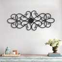 Sintosin Black Wrought Iron Wall Decor 32" x 13", Hanging Flower Scroll Metal Wall Art Decor, Living Room Wall Decor, Vintage House Decorations for Indoor Outdoor Fireplace Bedroom