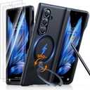 TORRAS 360 Spin Magnetic Stand for Galaxy Z Fold 7 Case with S Pen Holder, [MIL-Grade Hinge Protection] [Fit for Magsafe] [360 Kickstand & Ring Holder], Armor Slim for Samsung Galaxy Z Fold 7, Black