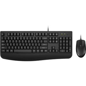 Wired Keyboard and Mouse Combo, EDJO Full-Sized Ergonomic Computer Keyboard with Palm Rest and Optical Wired Mouse for Windows, Mac OS Desktop/Laptop/PC (Black)