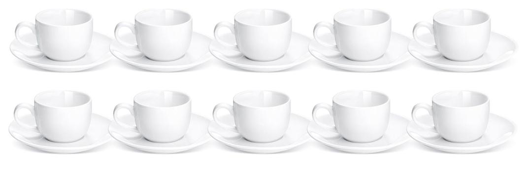 Maxdot 10 Set 2.7 OZ Porcelain Espresso Cups with Saucers White Ceramic Coffee Cups and Saucers Cappuccino Mug Latte Cup for Cafe Mocha Barista Coffee Shop