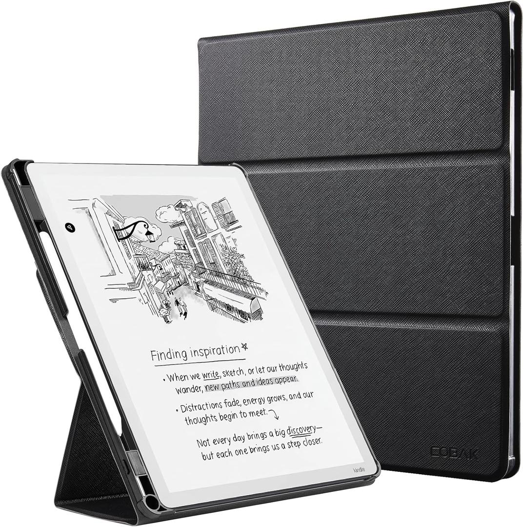 CoBak Case for 11" Kindle Scribe 3rd Generation 2025, Kindle Scribe Colorsoft with Two Viewing Angles - All New PU Leather Cover with Auto Sleep Wake, Pen Holder. Black