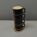 Stackable Coffee Mugs with Stand, 11oz Ceramic Latte Cup Set of 4 for Espresso Cappuccino Tea Hot Cocoa, Dishwasher & Microwave Safe, Black