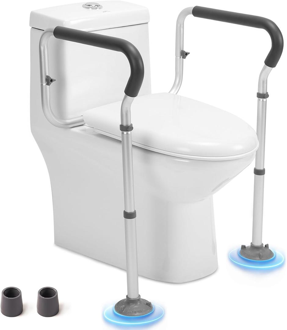 Toilet Safety Rail for Seniors, Toilet Grab Bars for Seniors and Disabled, Toilet Handles for Elderly with Adjustable Width and Height, 350 lb Weight Capacity (White)