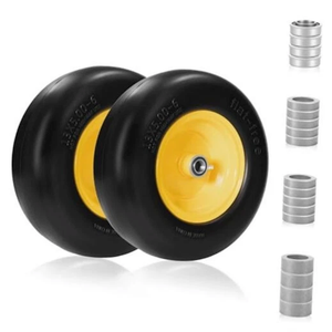 2PC 13x5.006 flat free tire and wheel, Universal 3/4" Bearings & Extra 5/8" Bearings, lawn mower tires, 350lbs Load Capacity, front tires for zero turn mowers Adjustable Center Hub (3.2" to 5.1").