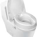 4 Inch Raised Toilet Seat with Lid for Seniors, Toilet Seat Riser for Elderly, Elevated Toilet Seat for Round & Elongated Toilets, Stable Handicap Toilet Riser with Adjustable Locking Clamps