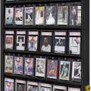 IHEIPYE 35 Baseball Card Display Case - Graded Sports Card Display Case - Wall Mount Lockable Trading Cards Frame with UV Protection Acrylic for Display Basketball Football Hockey Cards-Vertical