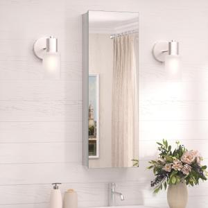 TokeShimi 12 x 36 Farmhouse Medicine Cabinet Recessed or Surface Mount Aluminum, Mirror with Stepless Adjustable Storage, Silver Bathroom Mirror Medicine Cabinet Frameless Metal Modern