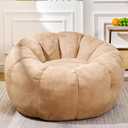 Cozy Faux Fur Floor Chair, Pre-Filled Memory Foam Bean Bag for Teens and Petite Adults, Compact Accent Seating for Reading Nook and Bedroom Decor, Khaki, Large