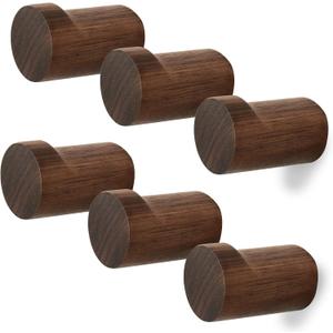 Wood Wall Hooks for Hanging, 6 Pack Rustic Coat Hooks Wall Mount, Handmade Wooden Pegs Hat Hook, Entryway Walls Hanger for Coat Purse, Boho Bathroom Towel Rack (Walnut Wood)