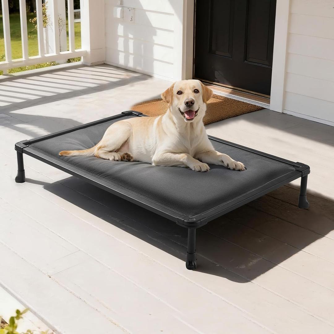 Veehoo Chew Proof Elevated Dog Bed, Indestructible Raised Dog Cot, Orthopedic Dog Platform Bed with Soft Padded Mat, Durable Waterproof Pet Cot for Indoor, Outdoor or Crate, 41-Inch, Grey