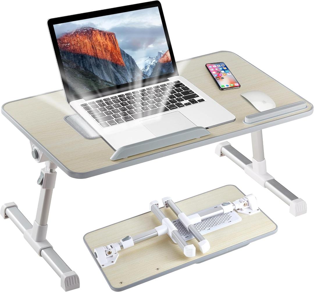 Adjustable Laptop Table with Cooling Fan - Desk for Working, Reading, Writing, Drawing and Eating in Bed, Sofa, Floor, Couch