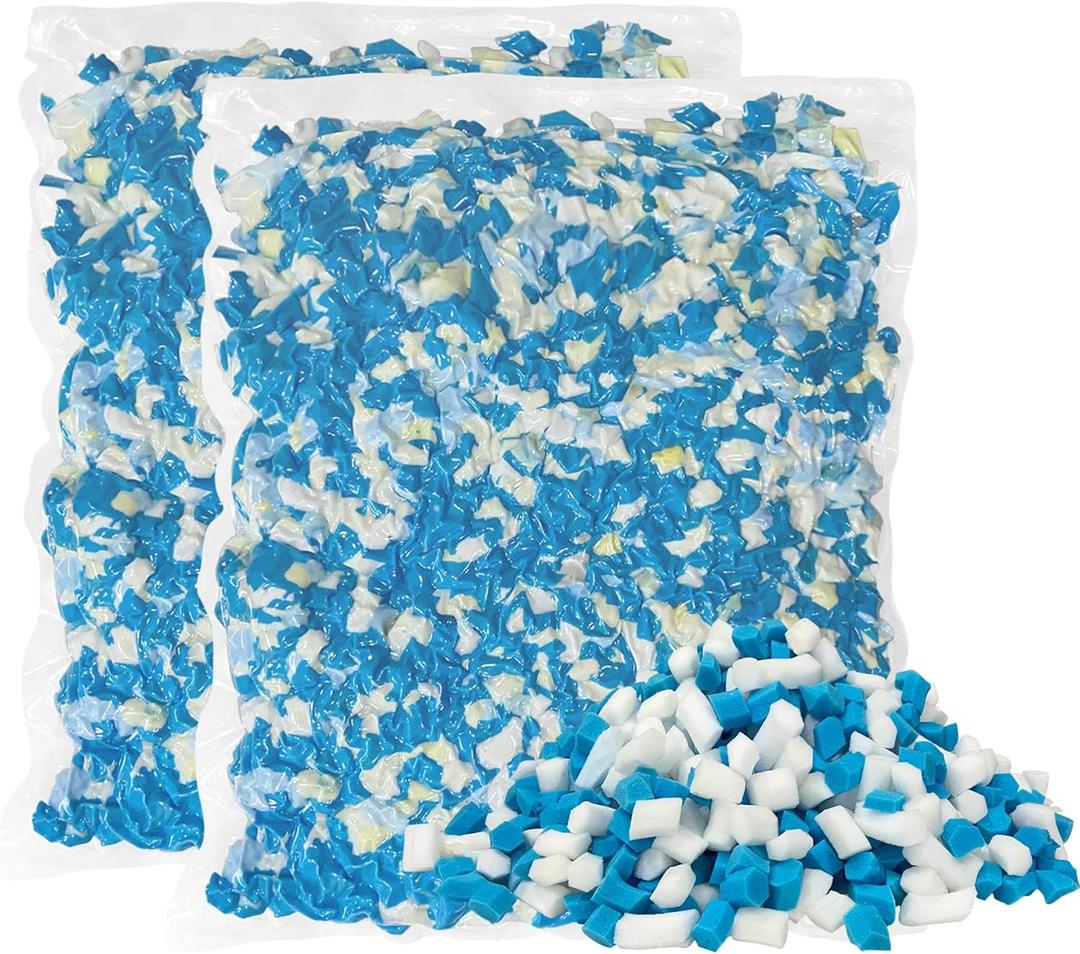 10 LBS Shredded Gel Memory Foam Filling, Comfortable and Soft Bean Bag Chair Filler, Memory Foam Stuffing for Cooling Pillow, Beanbag, Stuffed Animal, Dog Bed, Couch Cushion (Blue White)