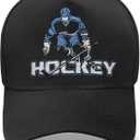 Ice Hockey hat, Hockey Gifts for Boys, Funny Adjustable Embroidered Baseball Cap Black (Black)