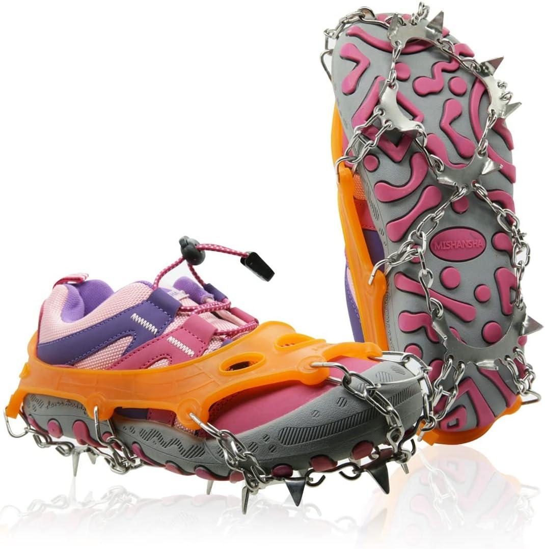 Ice Cleats for Kids, Kids Crampons for Hiking Boots & Shoes, Stainless Steel Anti-Slip Kids Snow Cleats, Ice Snow Grips for Toddlers, Kids and Youth Fishing, Walking, Hiking & Climbing, S(1.5 Little Kid-4 Big kid)