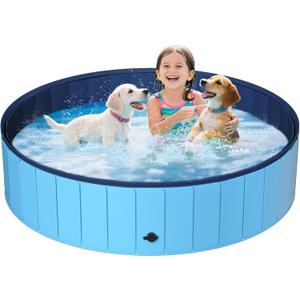 UCCY Foldable Dog Pool for Large Dogs Hard Plastic Kiddie Swimming Pool Non-Slip Portable Dog Bathtubs Collapsible Multi-Use Whelping Box Ball Pit Outdoor Pool for Backyard Duck Pond Blue XL-63"x12"