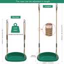 Heavy Duty Swing Seat with Wider Seats & Adjustable Rope and Carabiners, Non-Slip Swing Seat for Kids and Adults for Playground Backyard Patio, 500LB Capacity, Green