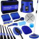 21Pcs Car Wash Kit,62" Car Wash Brush Mop with Long Handle,Car Cleaning Kit,Car Detailing Brush Set,Car Wash Bucket with Filter,Windshield Window Squeegee for Cars RV Truck Boat (Blue)