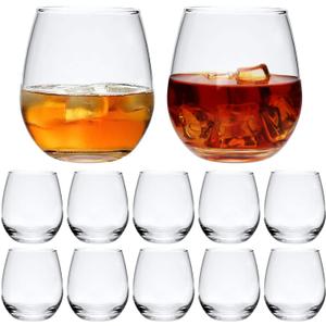 Stemless Wine Glasses Set of 12, 16 OZ Stemless Wine Glass Cups,Clear Christmas Red Wine Glassware White Wine Glass Tumblers,Elegant Crystal Bourbon Glasses Water Cups for Wine,Whiskey