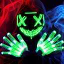 JOYIN Halloween Led Mask, Light Up Mask and Gloves for Cosplay Costume (Green), 3 Modes Scary Glow in The Dark Masks for Boys Girls Halloween Party Dress Up Accessories, Gifts Giving