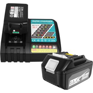 2Pack 5.0Ah Replacement Battery and Charger Combo Set for Makita 18V Battery, Compatible with 18V Makita Batteries 5.0Ah BL1830 BL1850 BL1860