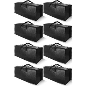 Cosy Family 8 Pack Heavy Duty Extra Large Moving Bags with Backpack Straps - Strong Handles & Zippers, Storage Totes For Space Saving, Fold Flat, Alternative to Moving Box (Set of 8, Black)
