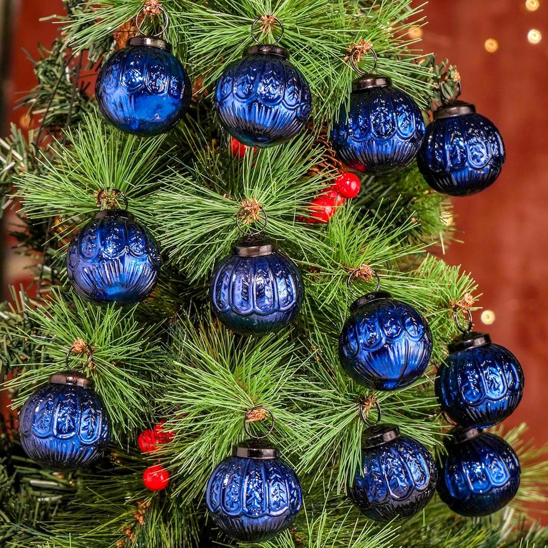 IndianShelf 12 Vintage Mercury Large Christmas Ornaments Royal Blue Unique Glass Balls for Christmas Tree, Halloween, New Year, Valentine Day, Holidays, Event & Wedding Party Decor-2 Inch