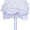 Wedding Bouquets for Brides or Bridesmaids Pearl Embellishment Roses Bridal Bridesmaid Wedding Hand Bouquet Artificial Fake Flowers.(White)