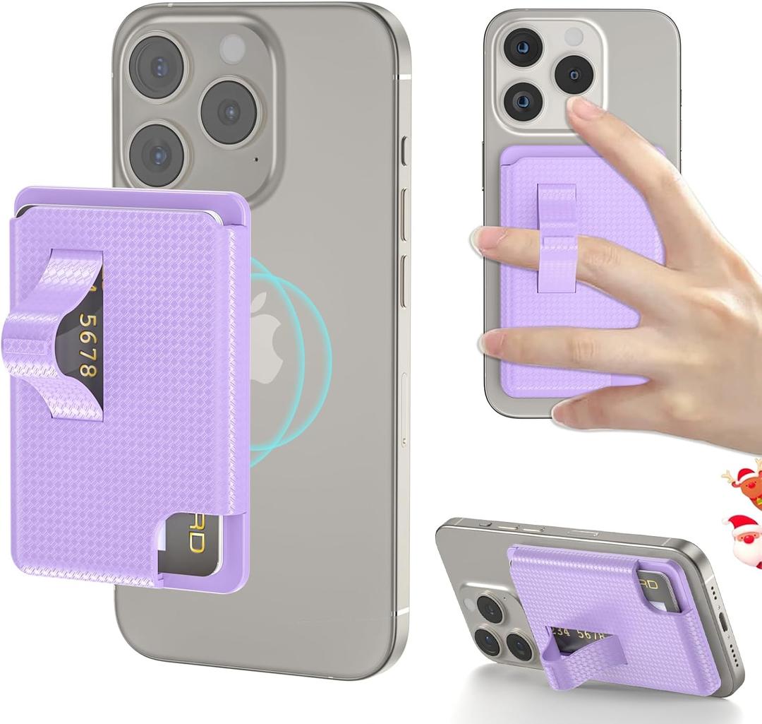 AUROX for MagSafe Wallet Stand, Magnetic Wallet Stand, Phone Grip Cardd Holder, Magnetic Card Wallet Holder with Secure Grip, for iPhone 16 15 14 13 12 Series, Fit 2 Cards, Purple