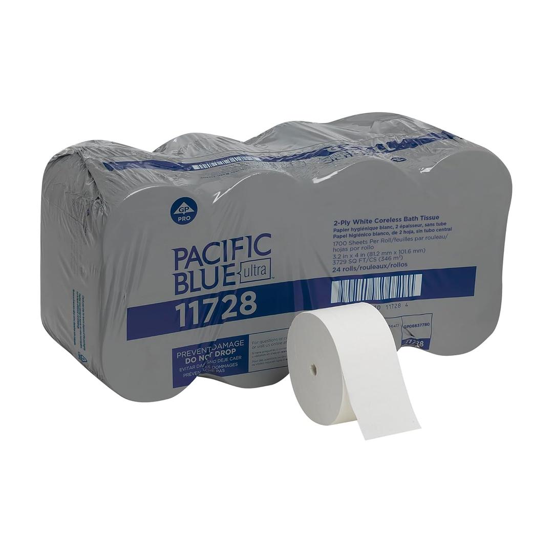 Pacific Blue Ultra Coreless Toilet Paper Refill by GP PRO (Georgia-Pacific), 11728, 1700 Sheets Per Roll, 24 Rolls Per Case, White