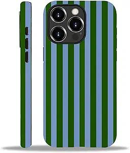 Compatible with iPhone 15 Pro Matte Case, Green and Blue Stripes Geometric Vertical Line Pattern for Girl Full Body Design Soft Silicone Drop Shock Scratch Protection