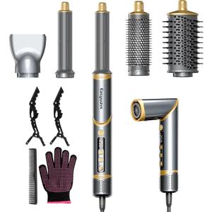 Easywave 5 in 1 Multi Hair Styler Dryer Brush: 110,000 RPM High-Speed, Flexible Air Styling & Drying System, Professional Negative Ionic Hot Air Brush Set for Fast Drying, Curling Volumizing (Gray)
